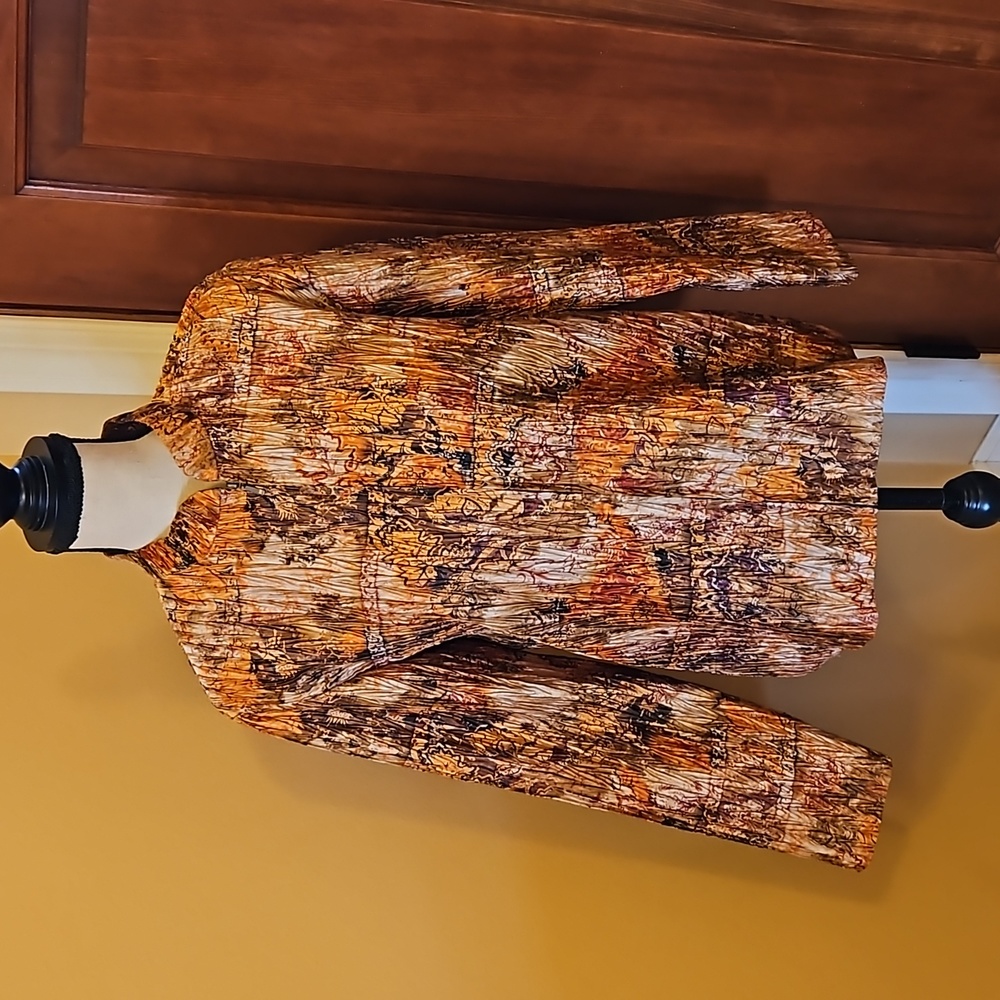 DRESS BARN BLAZER M ZIPPER BROWN ORANGE GOLD GOOD CONDITION!!